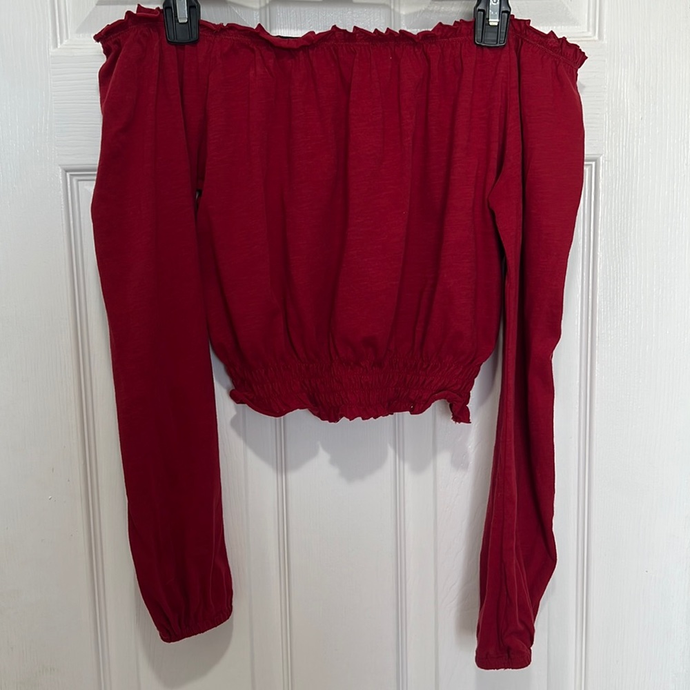 Pacsun Cropped Red Off the Shoulder Long Sleeve Top - Size Small